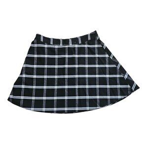 Old Navy Black Plaid Skater Skirt Womens Size 12 Polyester Blend